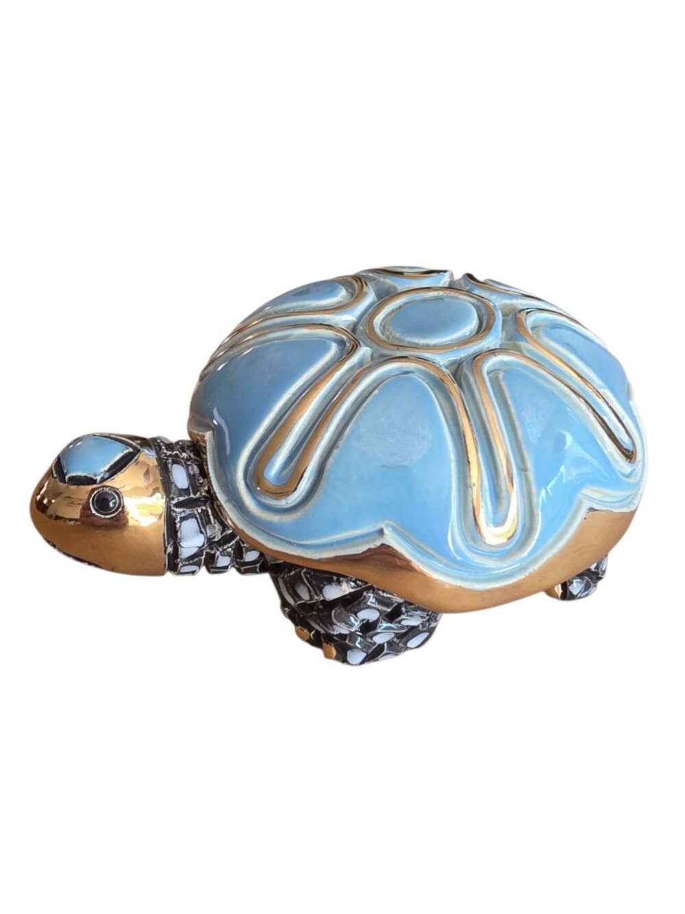 De Rosa Rinconada Turtle Figurine Blue & Gold Ceramic 4" New In Box